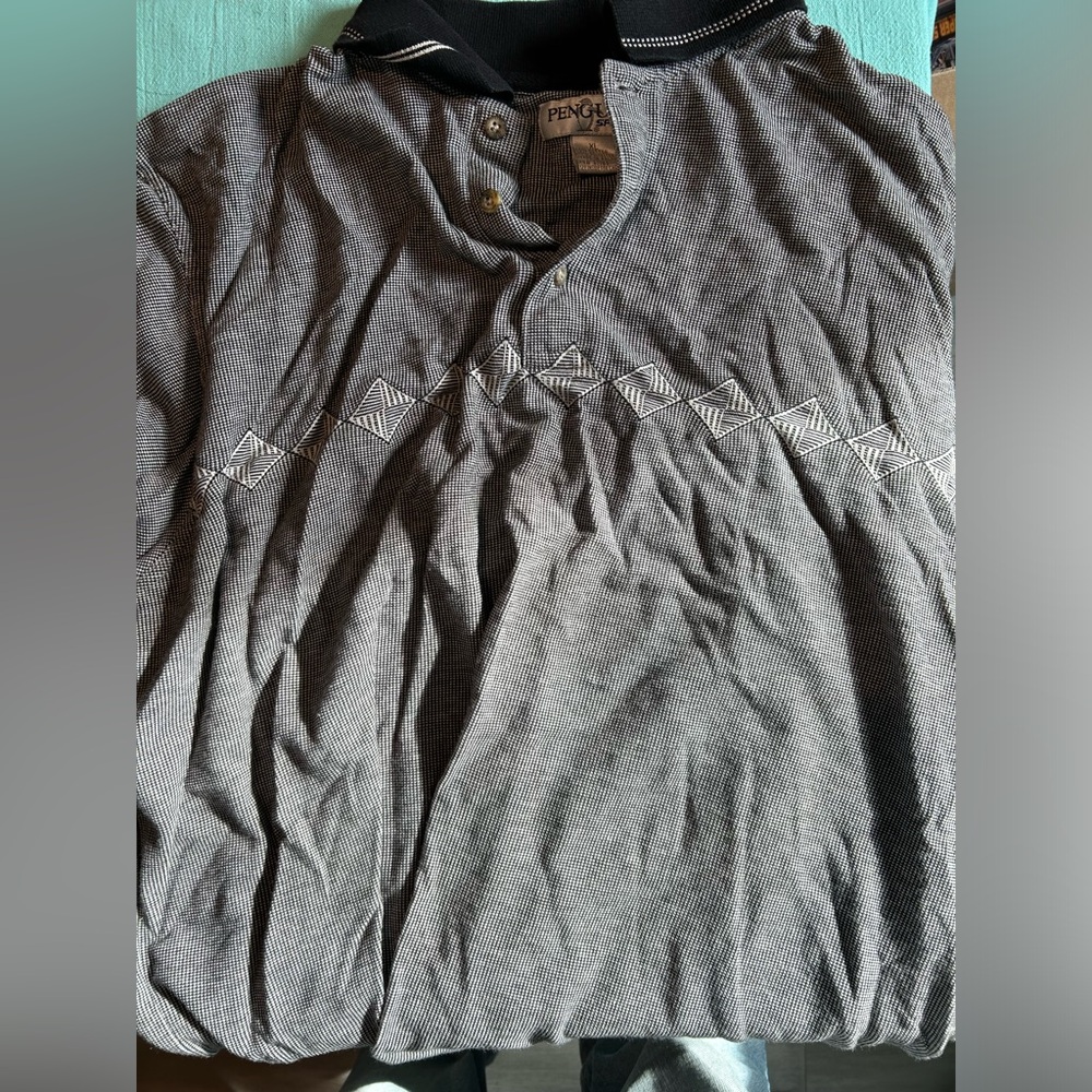 Penguin Polo Shirt Mens Size XL Black/White Striped Casual Short Sleeve Adult